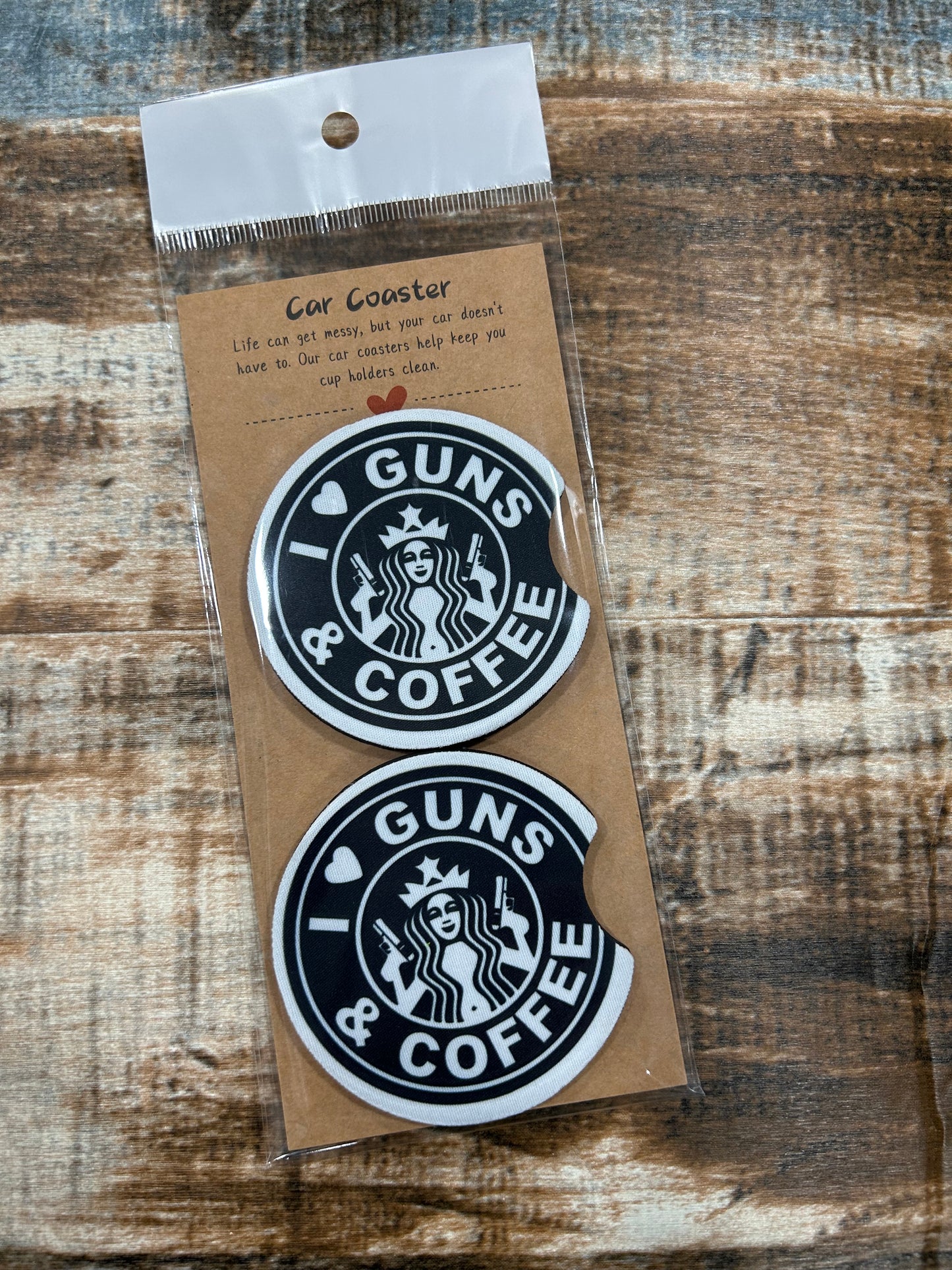 Car Coaster - I love Guns & Coffee