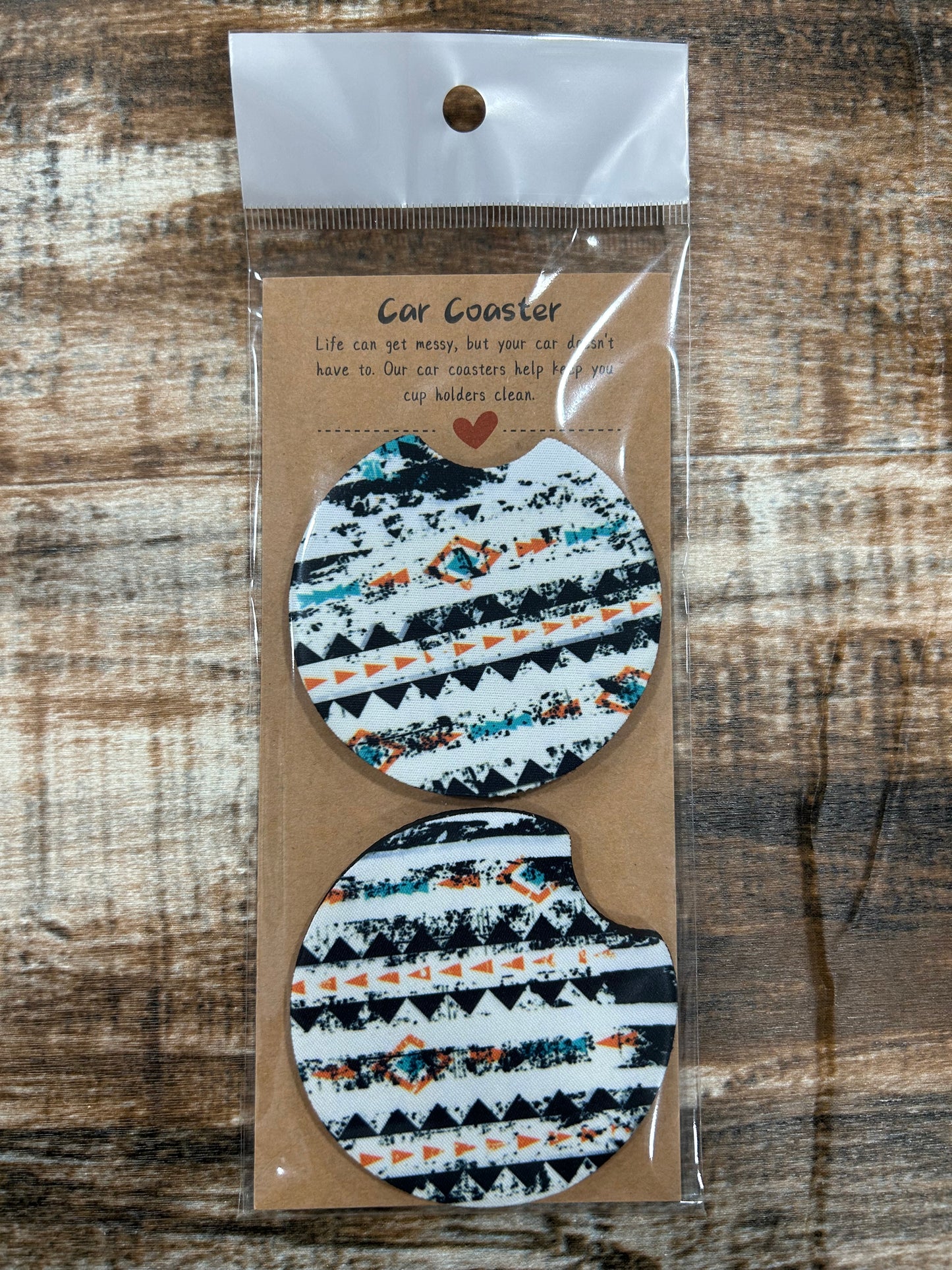 Car Coasters - White Aztec Print