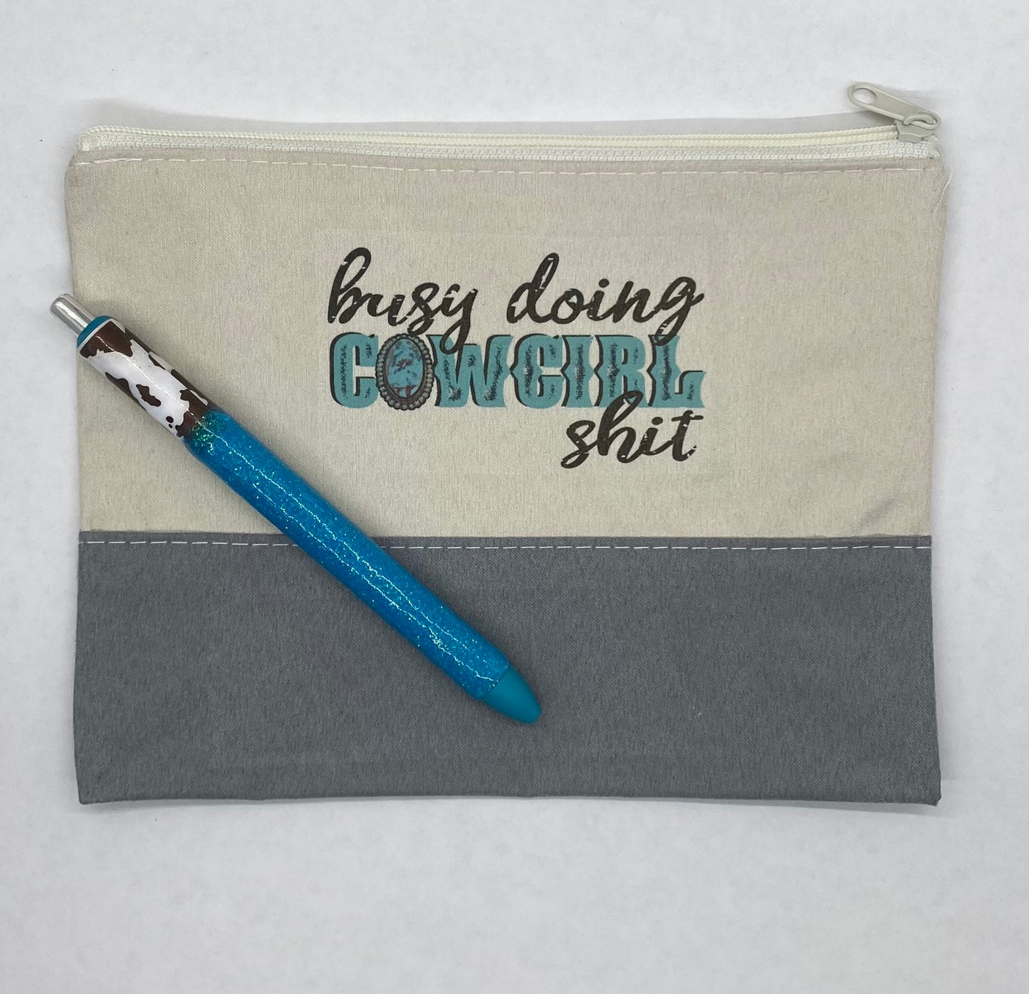 Turquoise and Cow print Glitter Pen