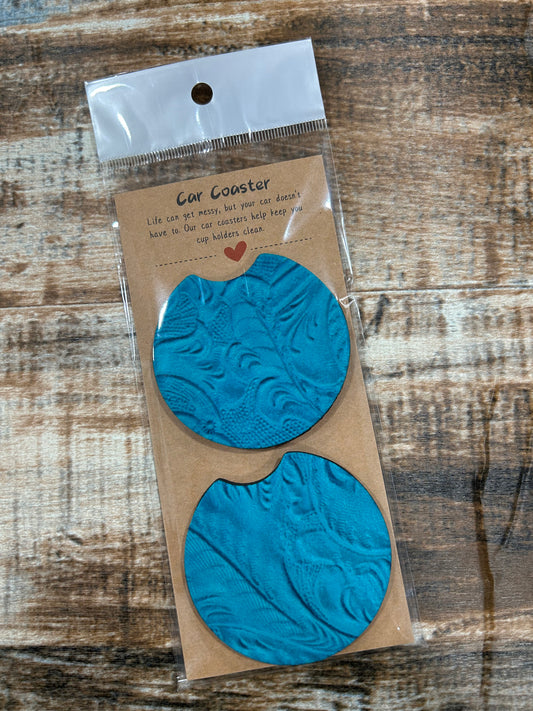 Car Coasters - Turquoise Leather