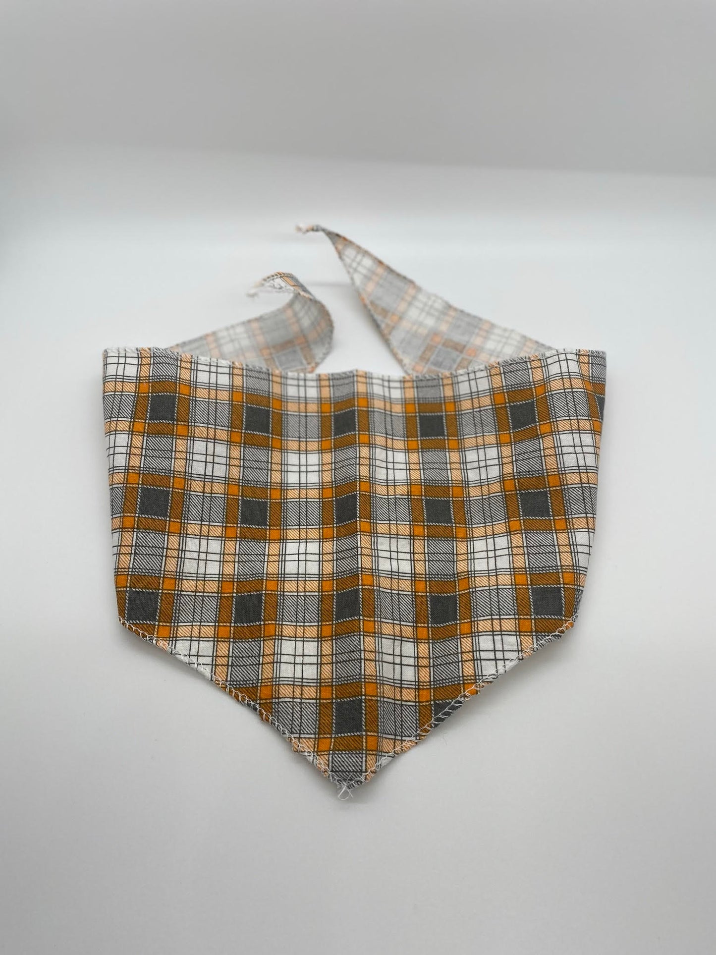 Gray and Orange Plaid Dog Bandana