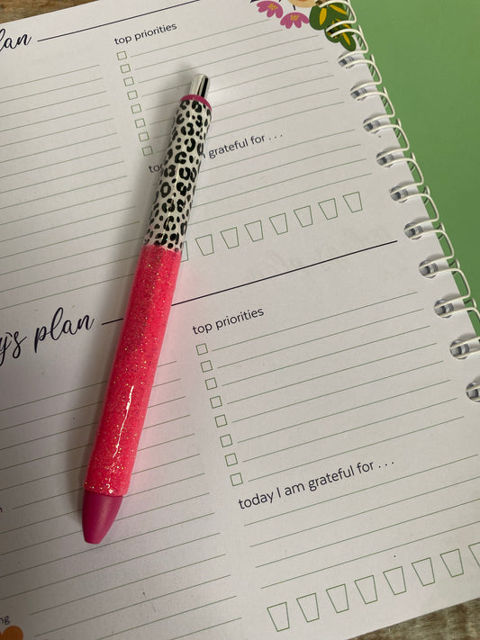 Hot Pink Leopard Glitter Pen